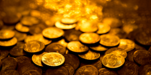 Gold coins in a pile